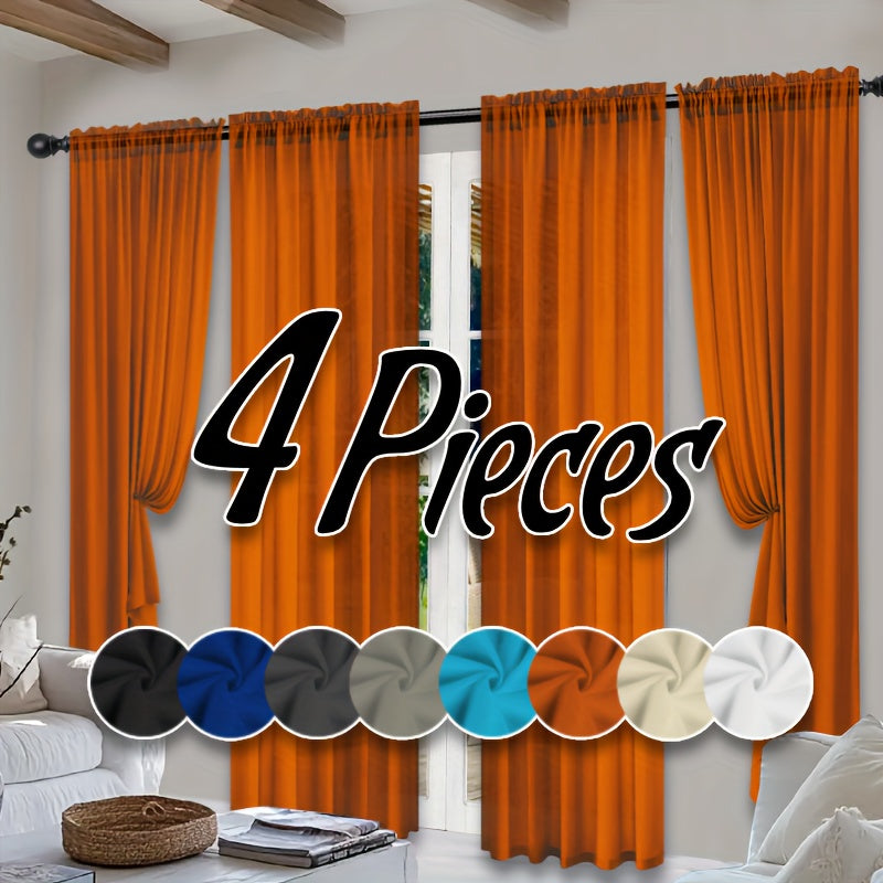 TEMU 4-pack Sheer Curtain Panels, 100% Polyester, Semi-sheer , Rod Pocket Top, Decorative Eyelet Drapes For Living Room, Bedroom, Dining Room, ,