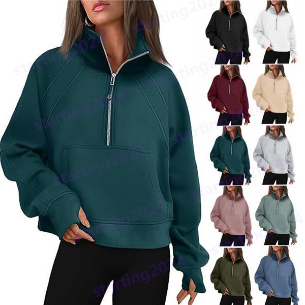 Yoga hoodies scubas jackets Half zipper women Pullover sweatshirts sports coats double-sided sanding fitness hooded Long Sleeve clothes A27