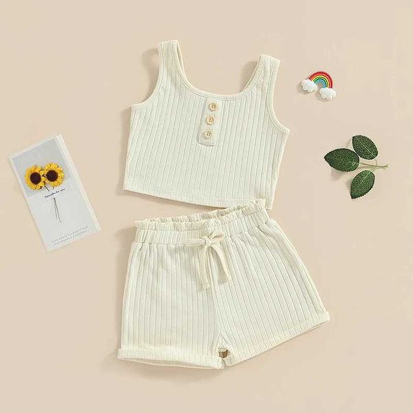 Clothing Sets 2023-05-07 Lioraitiin 0-8Years Kid Girls 2Pcs Summer Pants Suit Sleeveless Knitting Vest Tops Solid Drstring Shorts
