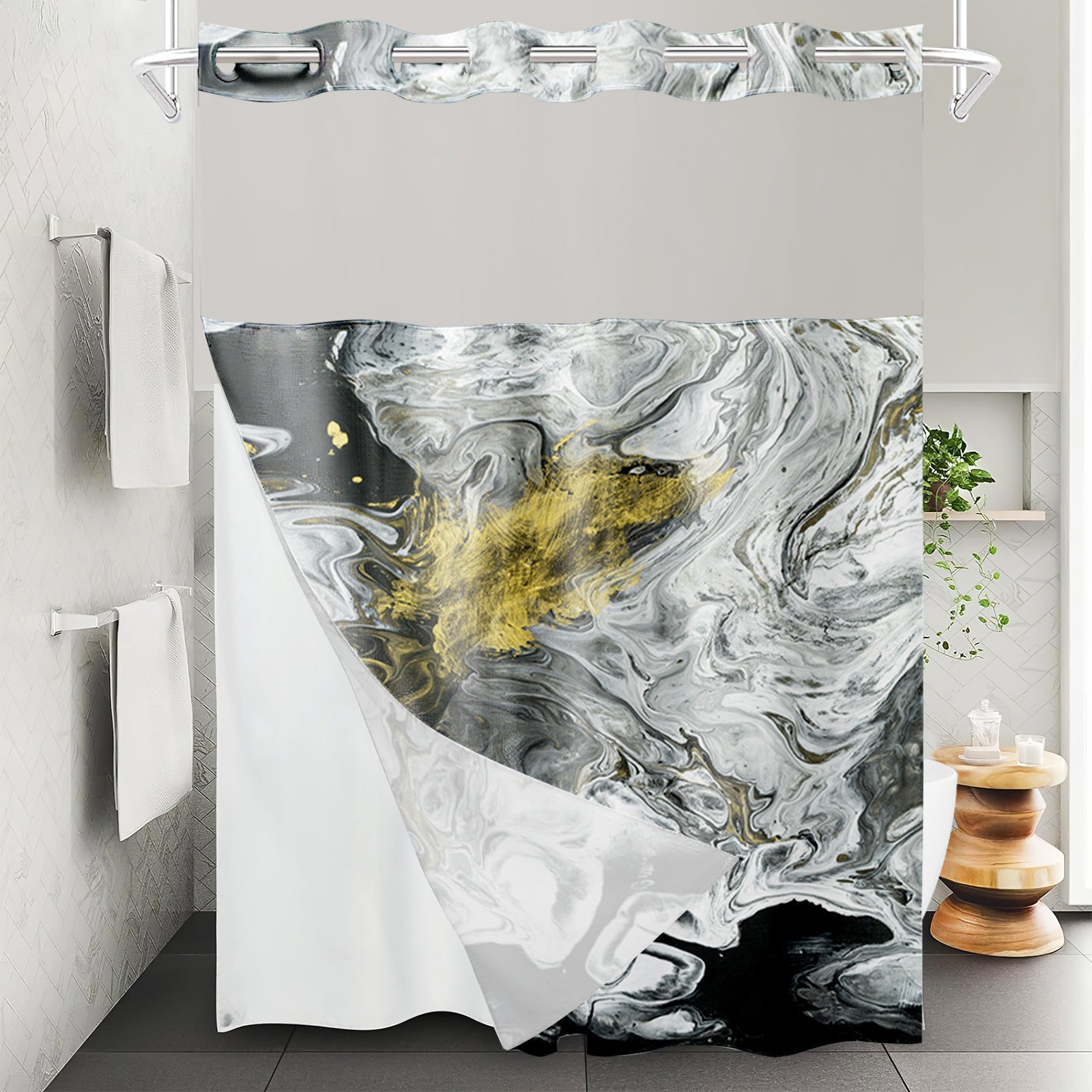 YL-37538 waterproof polyester digital printed marble pattern shower curtain bathroom double layer shower curtain