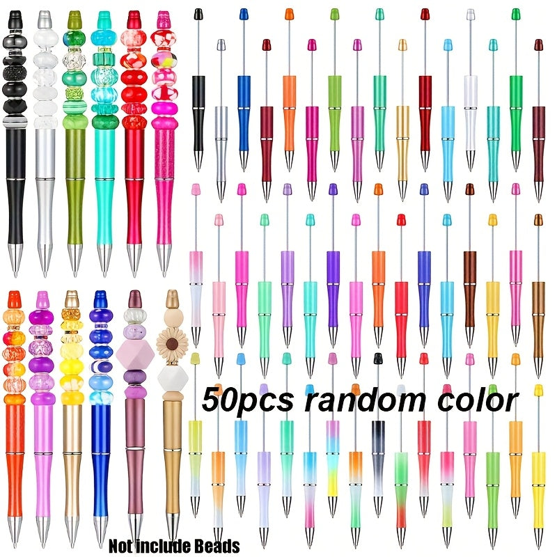 TEMU 50pcs Beadable Ballpoint Pens, Mixed Color Plastic Diy Writing Instruments With Black Ink, No , For School And Office Supplies, Craft Kit