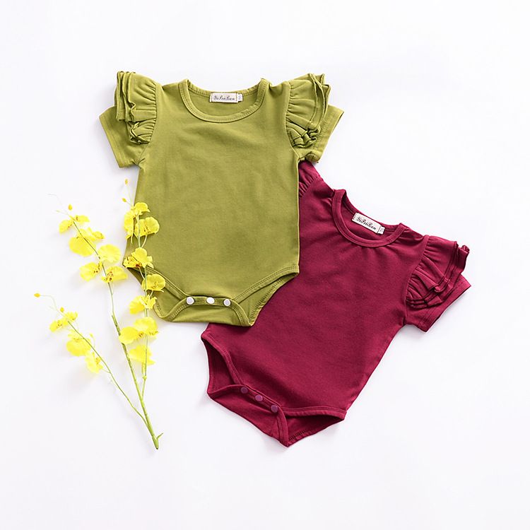 K560 Baby Fly sleeve romper INS Short sleeve ruffler Jumpsuits new Boutique kids Climbing clothes 16 colors