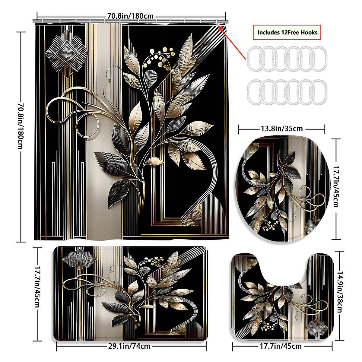 TEMU 4pcs Pattern Shower Curtain Set, Elegant Shower Curtain Set, Aesthetic Art Shower Curtain Set, Fabric Shower Curtain Set With 12 Hooks, Non-slip