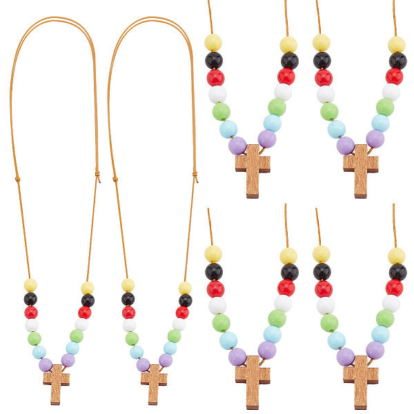 Cruz de madera con collares colgantes con cuentas acrílicas para mujer