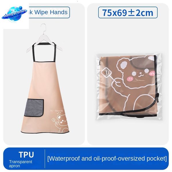 ddmyuranus TPU Waterproof Apron Hand-wiping Kitchen Cooking Household Oil proof Cleaning Oversized Pocket Overalls Wipe Hand Aprons