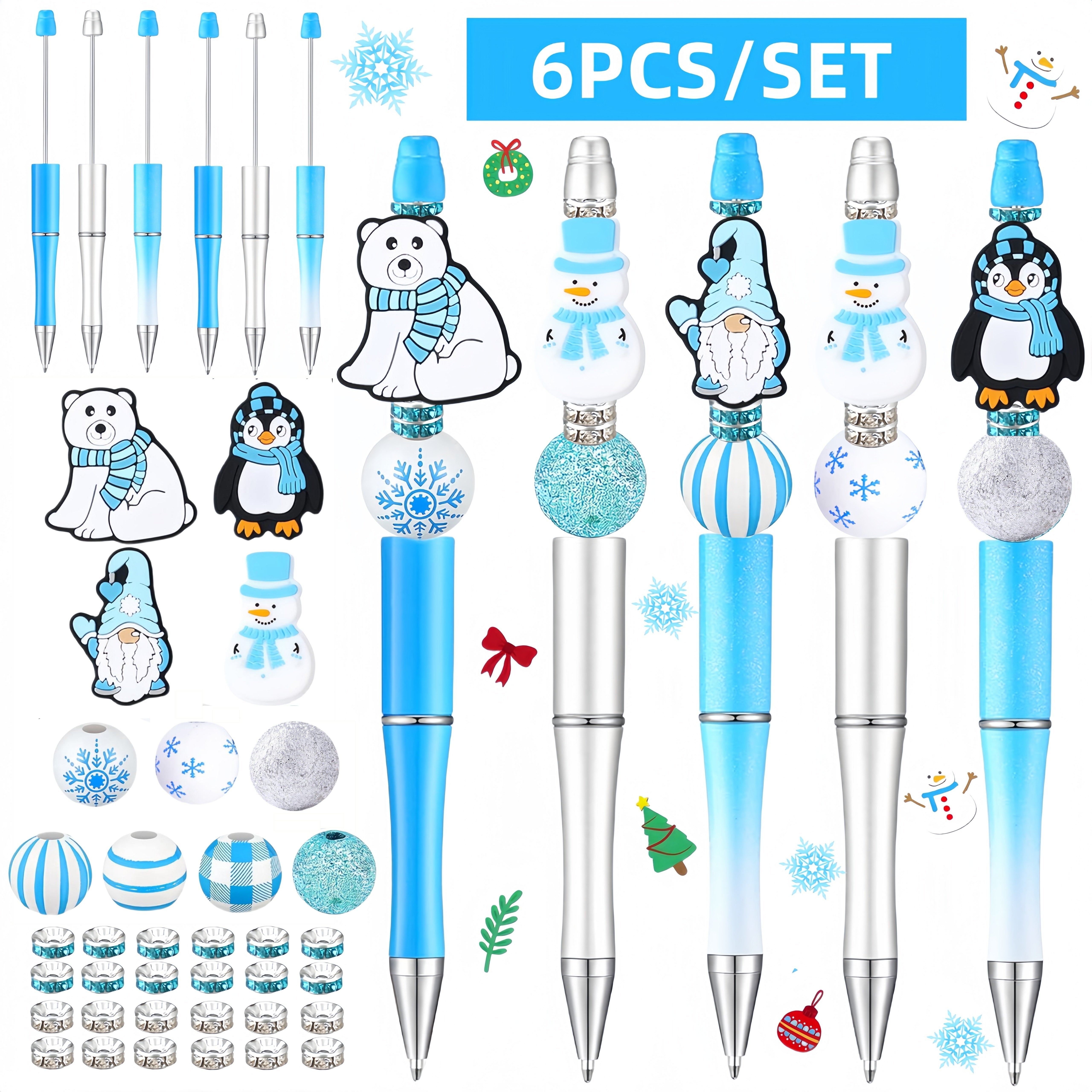 TEMU A Set Of 6 Winter-themed Diy Bead Pens Featuring , , And Penguins, Perfect As A Wonderful Gift For New Year, Birthdays, Or School And Office