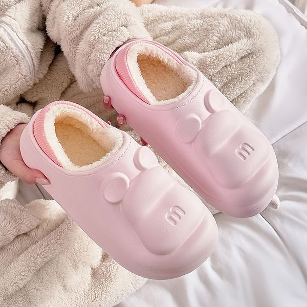2024 New EVA Waterproof Cotton Slippers for Womens Winter Home Warmth Indoor Couple Thick Bottom Plush Thick Anti slip Slippers Free Shippin