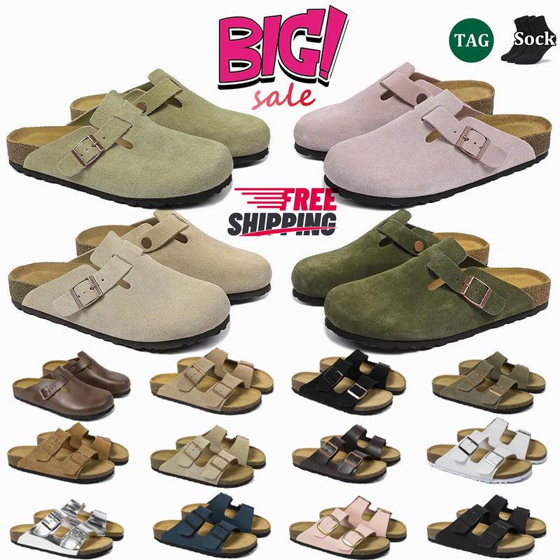 Boston Clogs designer sandals Arizona soft hot footbed Suede Shearling slippers men women black flat leather slides beach casual shoes Germany Slipp