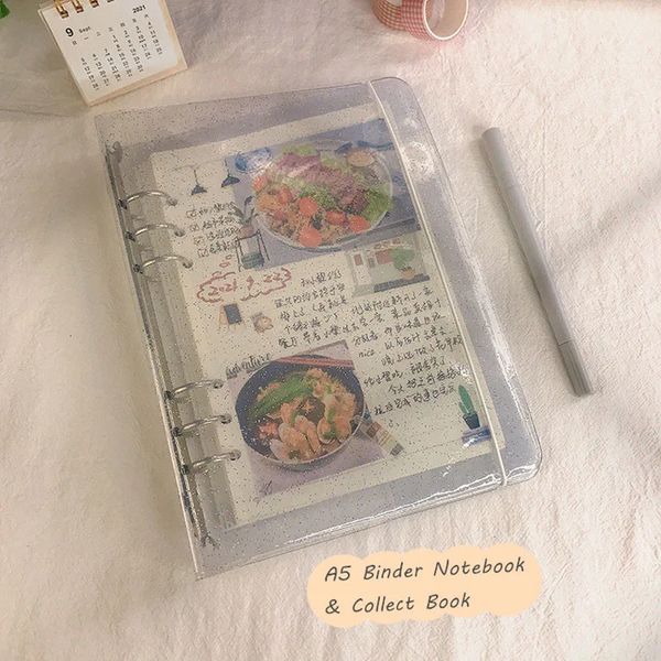 Sharkbang A5 Glitter Binder Notebook Po Organizer Loose Leaf Diary Bullet PP Sleeves Collect Book Journal Agenda Stationery 250113