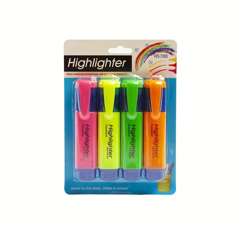 TEMU 7 Color Highlighter Pens - Fluorescent, Waterproof, Plastic, Office Supplies, Suitable 14 And Up