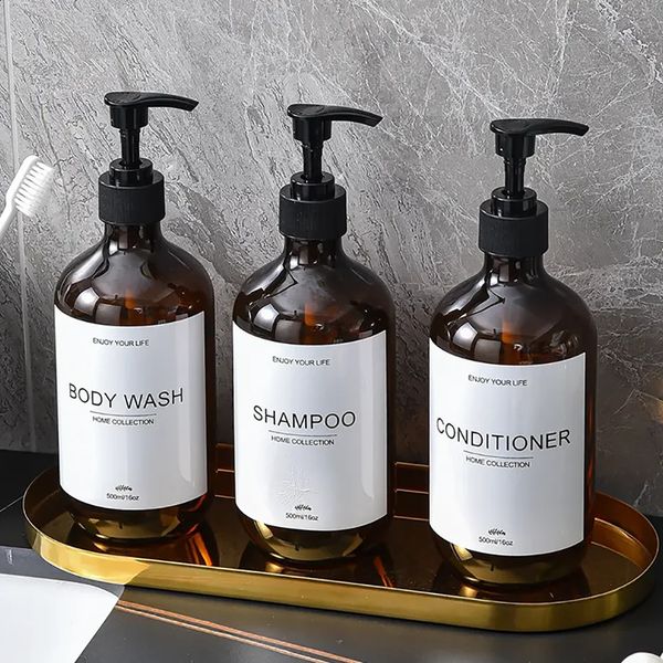 500ml Shampoo Body Wash Conditioner Dispenser Bottle Bathroom Waterproof Pre-Labeled Refillable Shampoo Bottle Soap Container 240902