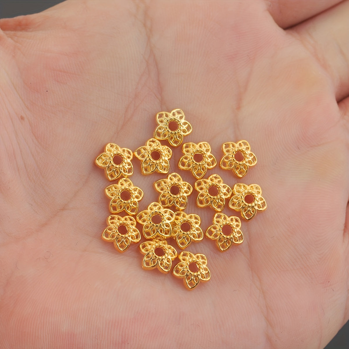 TEMU 100pcs Alloy Flower Bead Caps, 5-leaf , Alloy End Caps For Making, Ideal For Earrings And Pendants, Jewelry Findings|elegant Jewelry