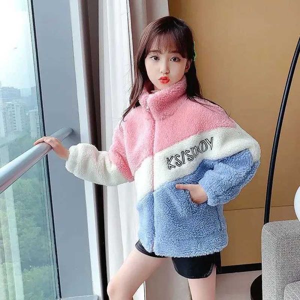 Tench coats 2023 New Autumn Warm Jackets For Girls Fashion Letter Lamb Wool Coats Fleece Children Outerwear 3-14 Years Old Teen Kids Clothes