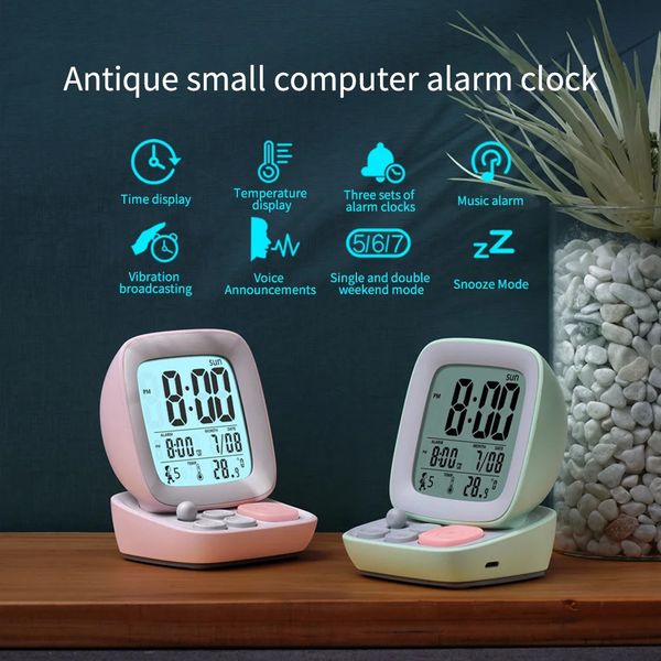 Desk Table Clocks Creative Alarm Clock Charging Children&#039;s Electronic Cartoon Simple Led Intelligent Mute Bedside Wakeup Device Kid Gif