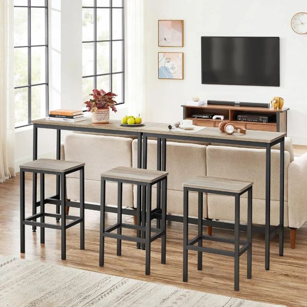 Set of 2 Bar Chairs, Kitchen Breakfast Bar Stools with Footrest, Industrial in Living Room, Party Room, Greige and Black