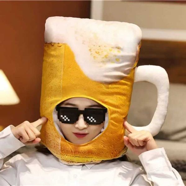Novelty Plush Beer Cap Hat Adt Neutral Japanese Funny Cup w Beer Equipment Hat Party Role Playing Prop Y241216