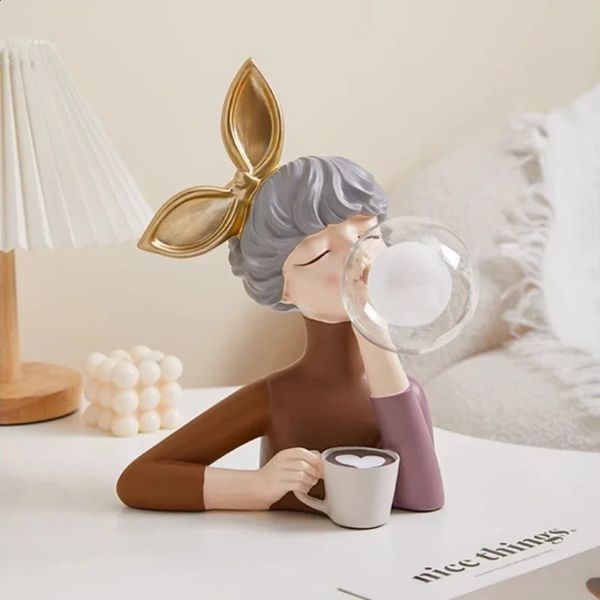 Modern and Simple Bubble Girl Statue Ornaments Living Room Bedroom Desktop Bedside Table Night Light Decoration Birthday Gift 241230