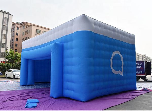 Outdoor Any size blue inflatable selling booth cube stand circus tent with air blower for party and brand promotion events