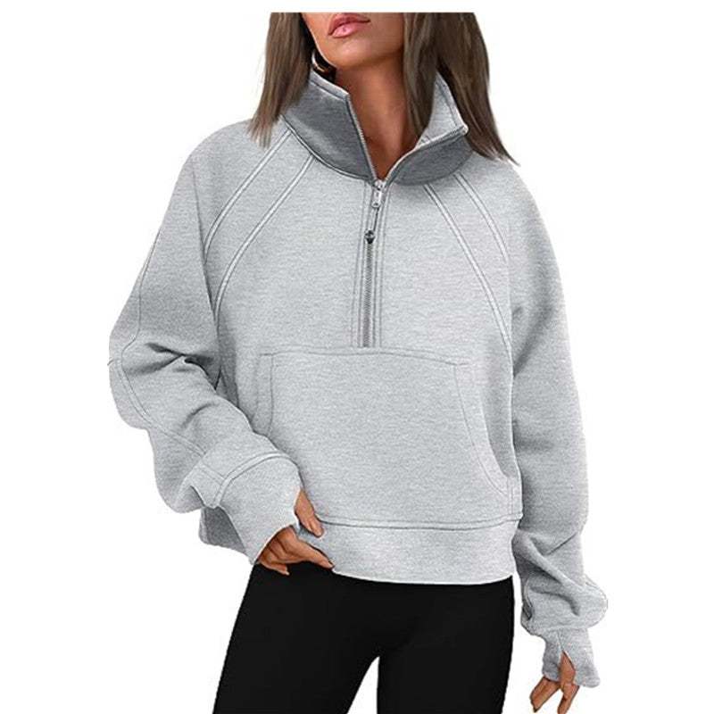 Yoga Hoodie Jacket Designer Women Half Zip Sweater Workout Sport Coat Fitness Activewear Top Solid Zipper Sweatshirt Sports Gym Clothes