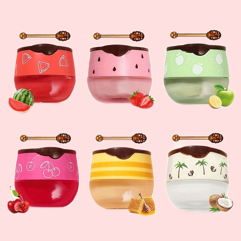 TEMU Set Of 6 Honey Lip Masks With Sticks - Glossy Effect, Lipstick For Types, Colour System