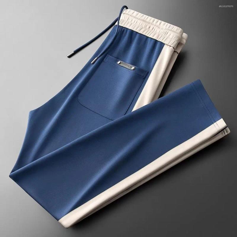 Men&#039;s Pants Spring Autumn Yarn-dyed Belt Splicing Sports Men Light Luxury Fashion Loose Sweatpants Casual Trousers Track