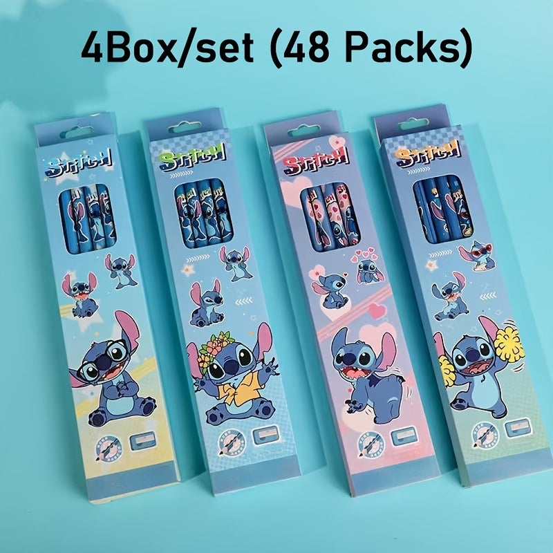 TEMU 12pcs Stitch Wooden Pencils With Eraser - Cute Cartoon Design, Nice Medium Point, Ideal For Office, Writing & Drawing - Perfect Gift For Fans
