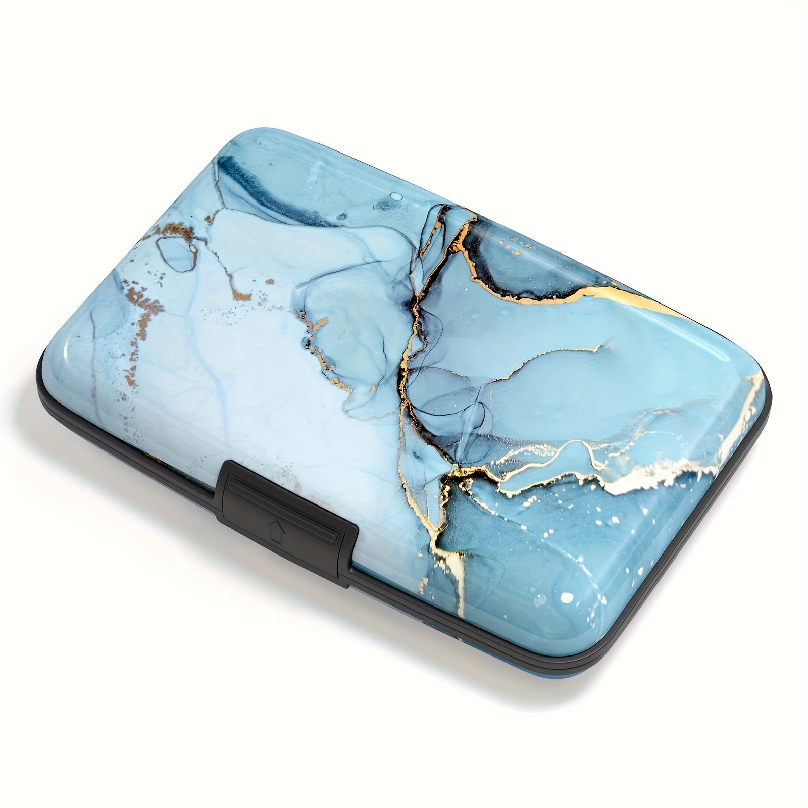 TEMU Modern Mini Aluminum Credit Card Case For Women, Rfid Blocking, Thin Metal Hard Card Holder With Flip Cover, Double Fold Design, Polyurethane