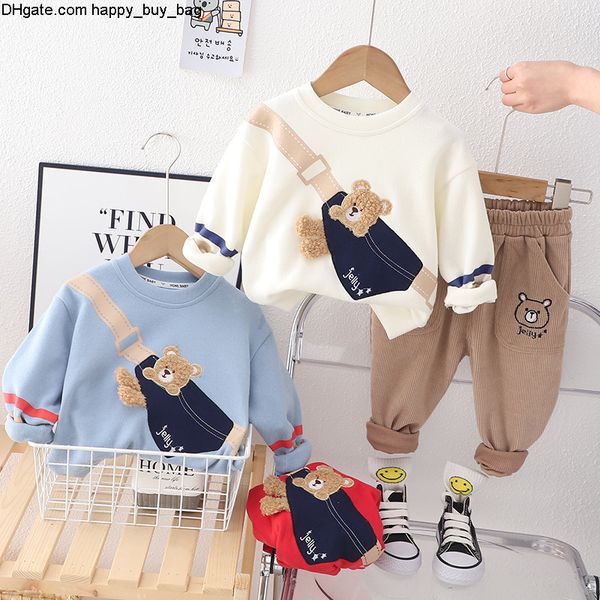 Children Spring Autumn Boys Clothing Set Cartoon Bear Cotton Pullover Sweater Pants 2Pcs Outfits Toddler Kids Tracksuits 1-5T