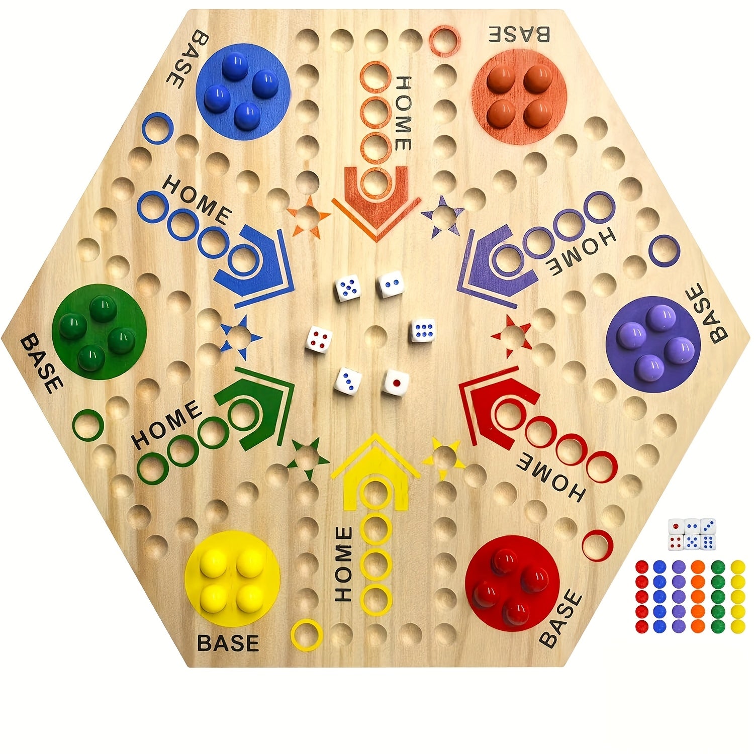 TEMU Original Board Game, 15 Inch Double Sided , Wooden Board Game For 2 To 6 Players, 6 Colors 24 Marbles 6 Dice For Family , (small To Medium)