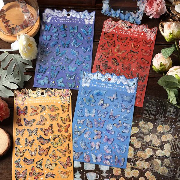 MOHAMM 2 Sheets Colourful Butterfly PET Stickers for Scrapbook DIY Crafts Journal Laptops Stationery