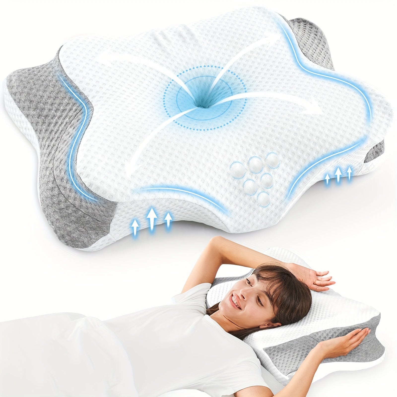 TEMU Cervical Pillow For Neck And Shoulder, Contour Memory Foam Pillow, Ergonomic Neck Support Pillow For Side Back Stomach Sleepers With Pillowcase