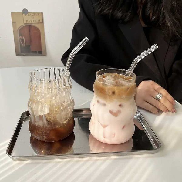 Cloud Cup Coffee Glass Cup High Borosilicate Juice Cup Spiral Cup Chubby Cold Drink Cup Milk Tea Glass Cup Wine GlassesB240719