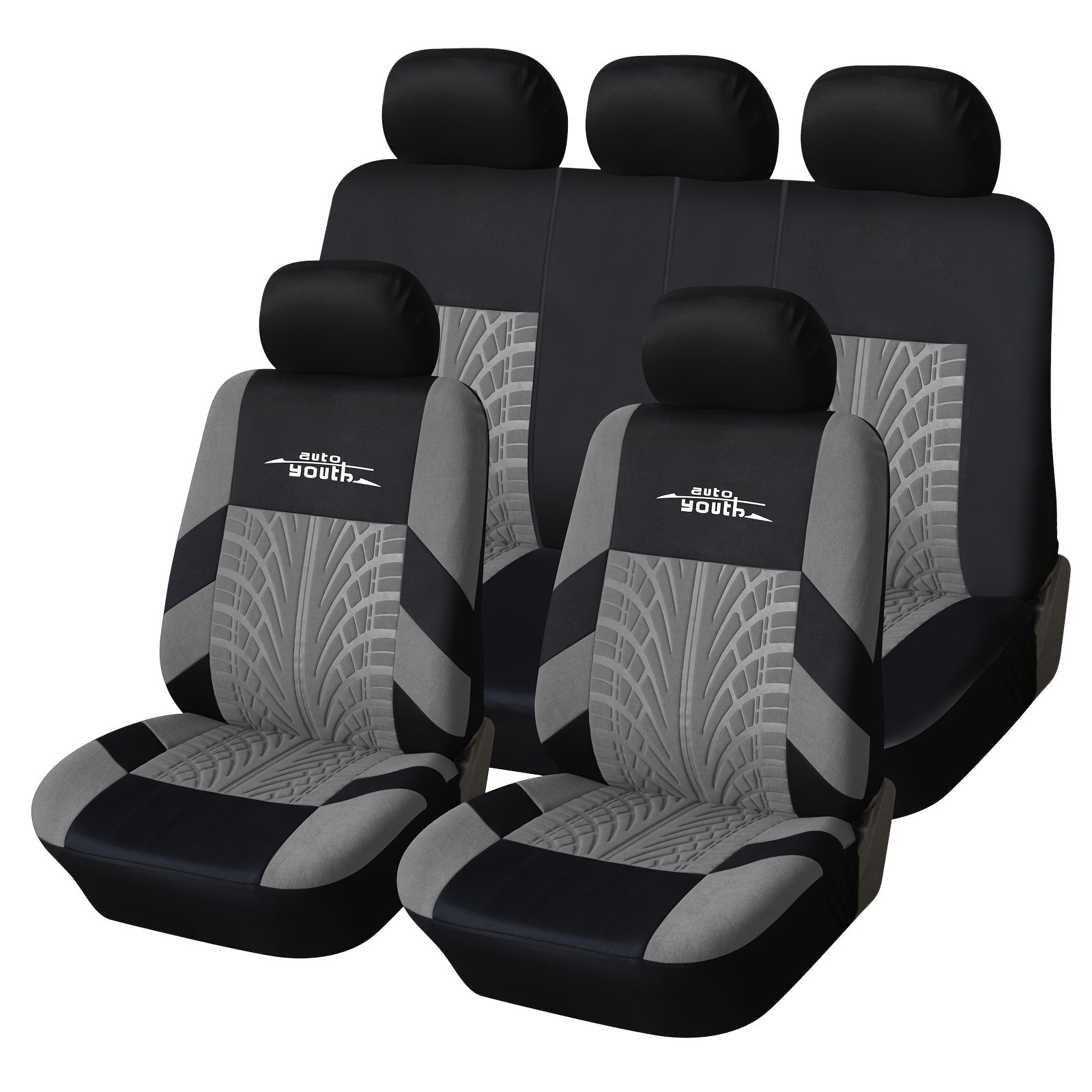 TEMU Car Seat Covers Full Set, Front & Split Rear Bench For Car, 3d Tyre Print Automotive Interior Covers, Airbag Compatible, Quick Setup Universal