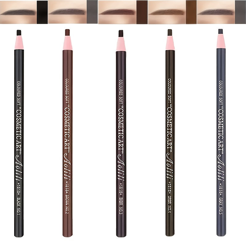 TEMU 5pcs Waterproof Eyebrow Pencils - Long-lasting Formula, Anti-stain, Sulfuric Acid-free, Double-headed Design With Soft Lead & Ergonomic Grip - 5
