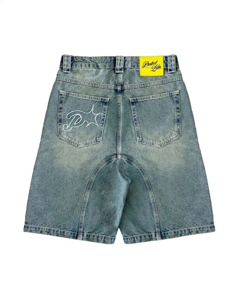 Protect Jean Shorts Mens Gothic Casual Letter Bordado gráfico Cowboy Shorts Harajuku Sports Straight Bag Gym Shorts 250109