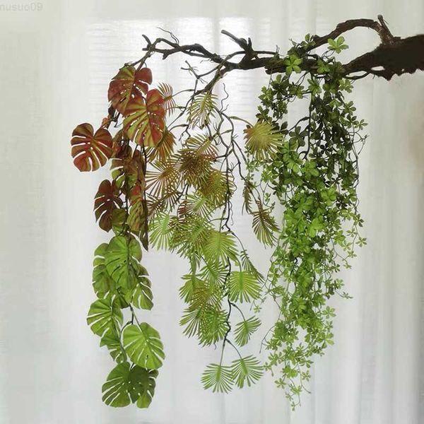 Decorative Objects Figurines 43in Artificial Monstera Leaf Faux Tropical Jungle Hanging Plants Palm Leaves Greenery Vines for Home Wedding G