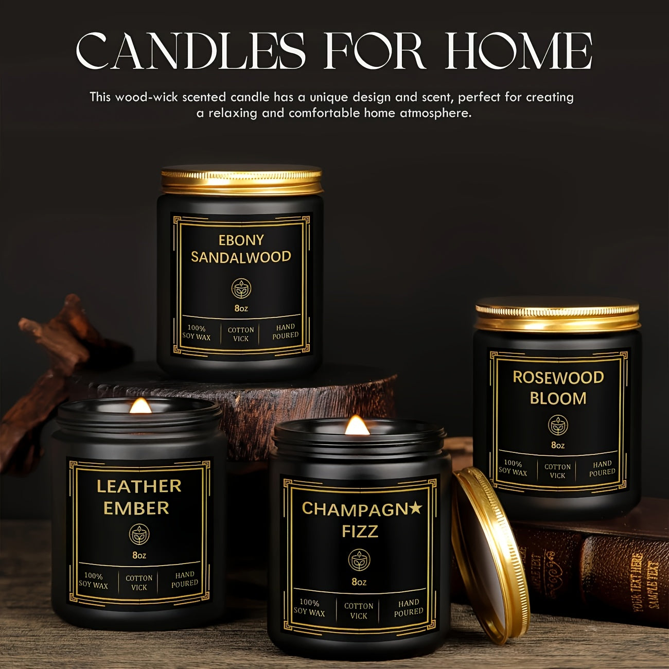 TEMU 4*8oz, Scented Candles For Men, 32oz- Candles For Home Scented, Soy Candles, Scented Candles Set, Men Candle Set, Valentine's Gift