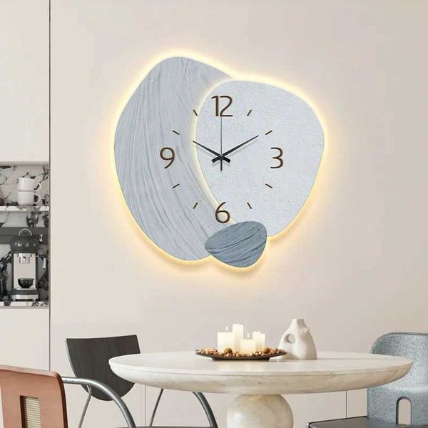 2024 new simple irregular wall clock living room dining room bedroom creative decoration clock hanging picture USB wall lamp W240806