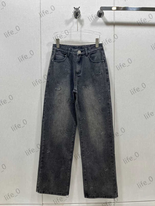 Designer Brand Womens Jean Loose Full-length Pants Embossed Metal ButtonsTrousers Autumn Winter Casual Fashion Women Jeans 1907