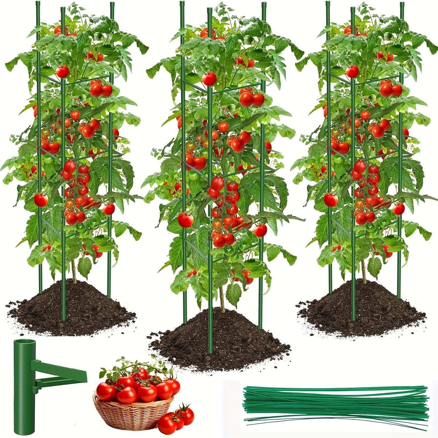 TEMU 3-pack Garden Tomato Cage, 51.2-inch Adjustable Triangular Garden Tomato Cage And Planter Tomato Cage, Heavy Duty Tomato Cage Plant Stakes For
