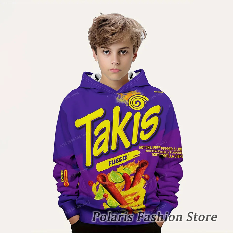 Takis Hoodie Kids Chips Long Sleeve Pullover Sweater Boys Girls Funny Clothes Autumn Winter Sweatshirt 240703