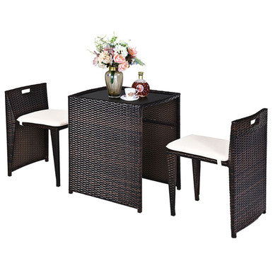 Outdoor Rattan Space Saving 3-Piece Patio Set