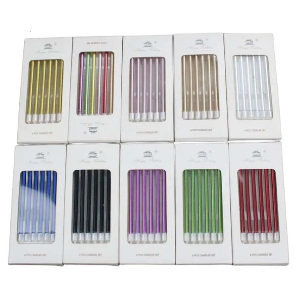 Sier-plating Long Birthday Gold Stemmed Less Candles DIY Colorful Cake Decoras Wedding Supplies 6pcs -box