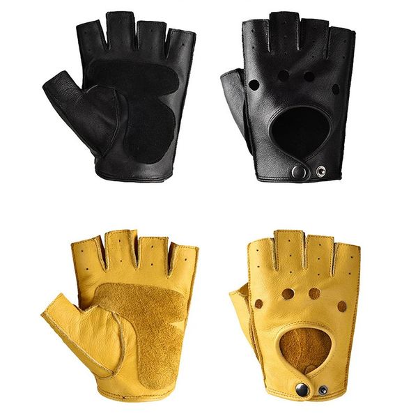 Mass sem dedos, meio dedo acionando fitness motocicleta de ciclismo de cabra masculino pu PU Leather luvas Mittens, resistente a desgaste an