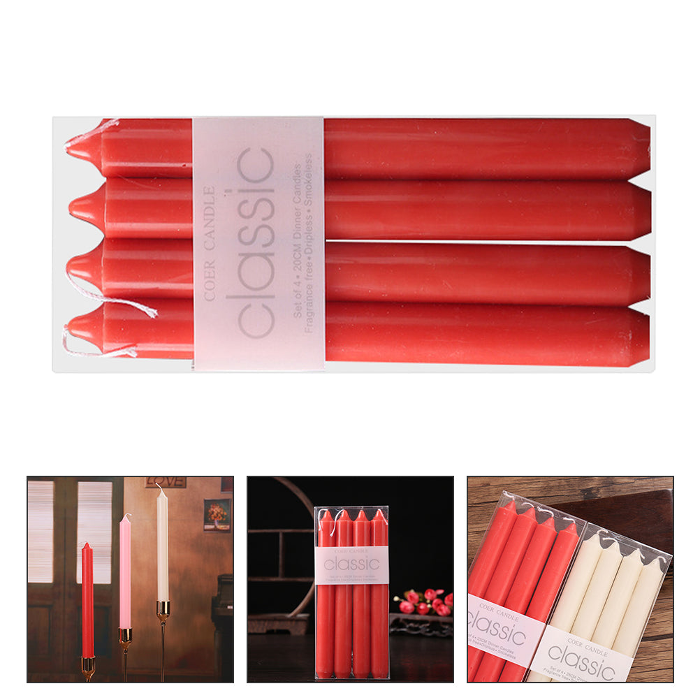 4 Pcs Christmas Decorations Long Stick Pole Bulk Table Taper Red Color Candles Fireplace