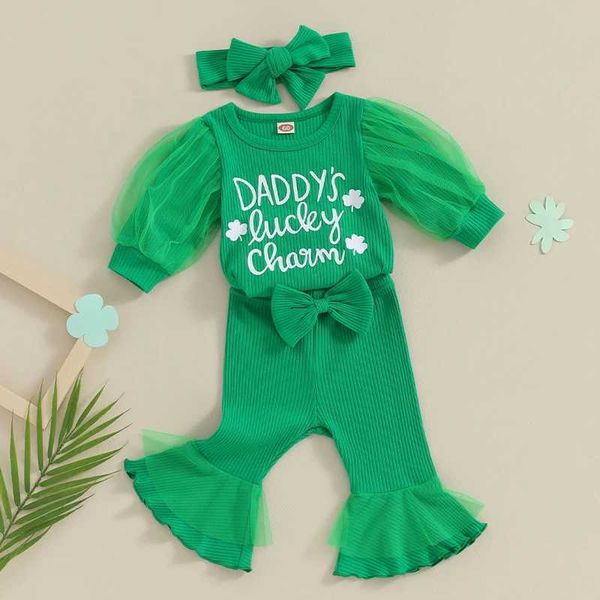 Preschool Girl St. Patricks Third Day Set Long Sleeve Printed Rper Flash Pants with Baby Set Y250111