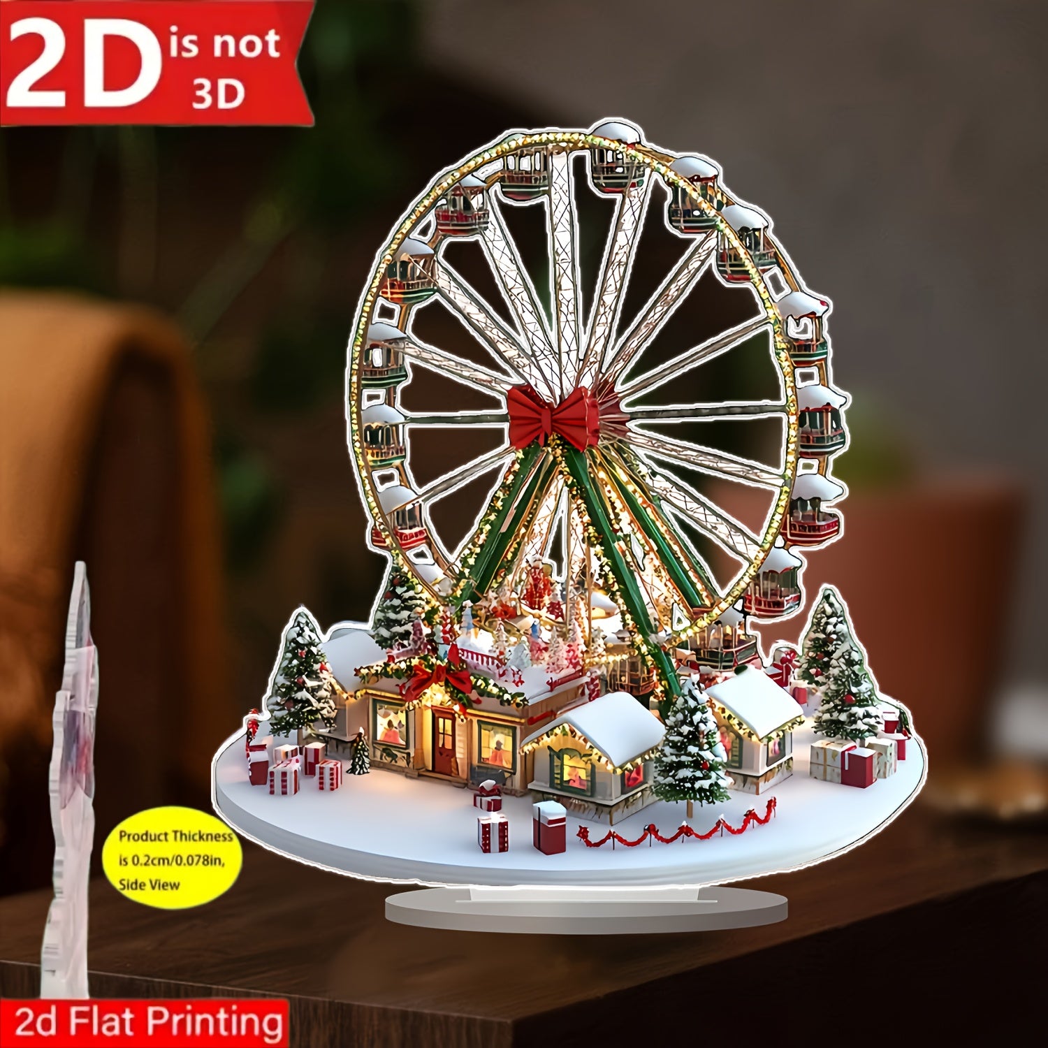 TEMU 2d Flat, 1pc Bohemian Wheel Decoration With Gingerbread House And - Artistic Acrylic Desktop Decoration For Home, Office - Perfect Christmas And