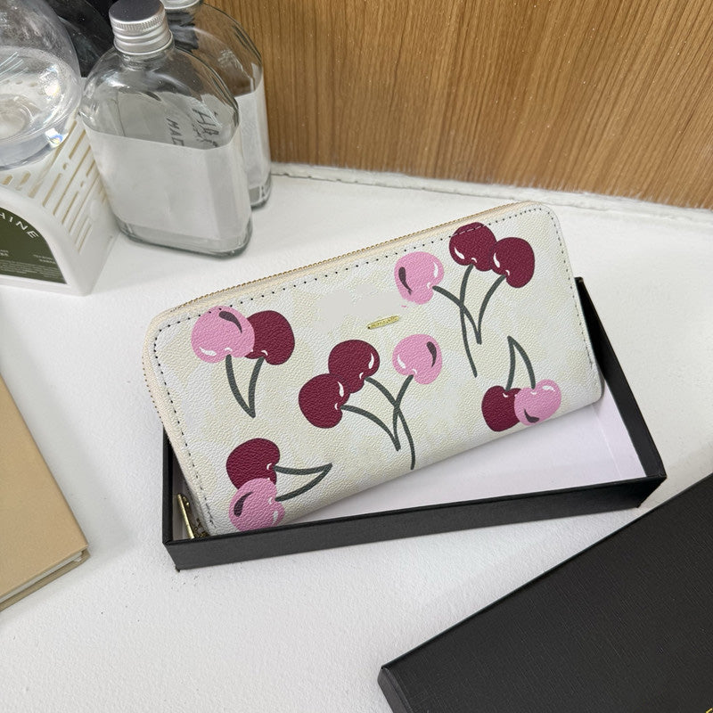 Luxury womens cherry denim wallet designer wallet mens womens white zipper wallets mini purse card holder coin wallets key long wallet short purses