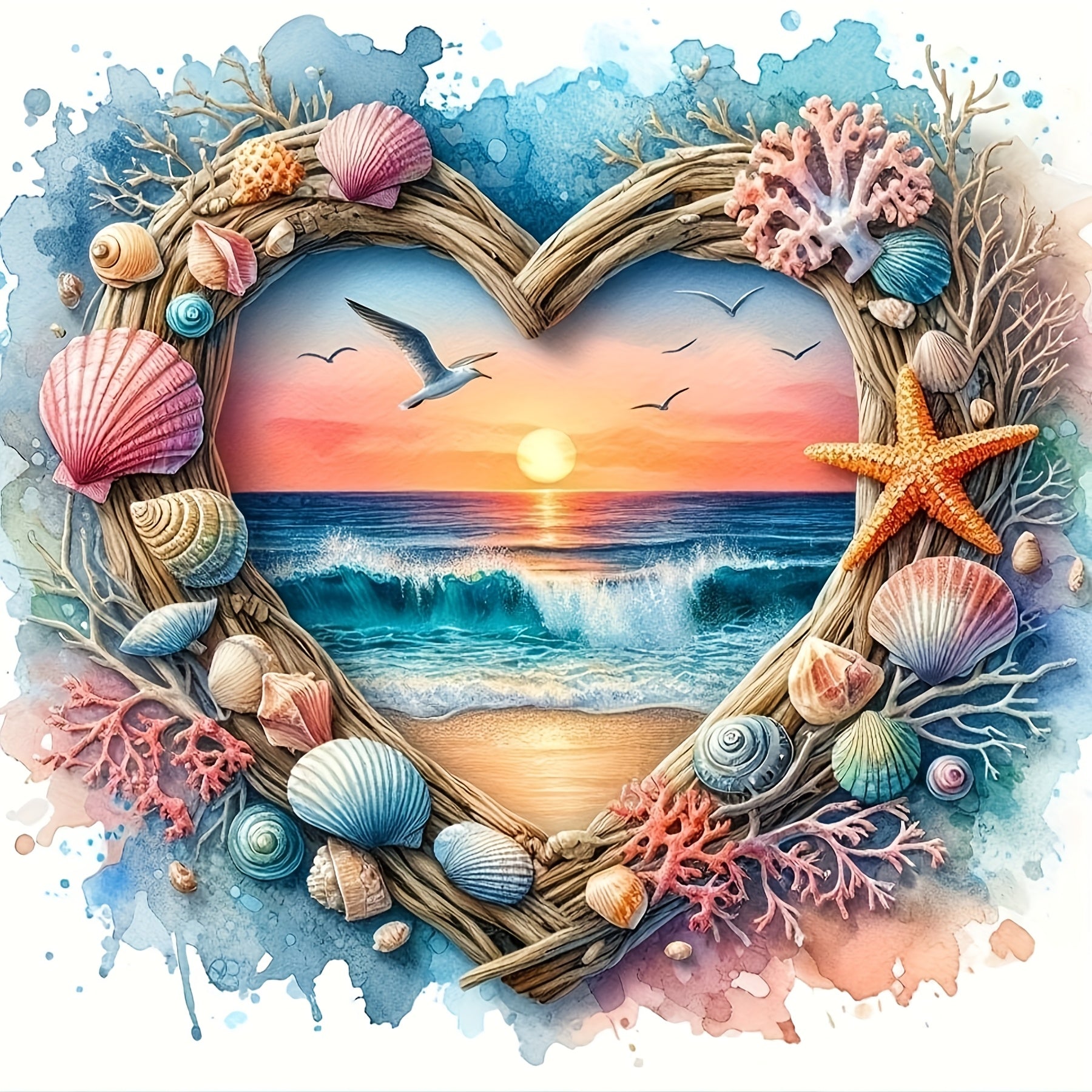 TEMU Diy 5d Diamond Painting Kit - Seashell & Starfish Scene, Round Mosaic, Frameless Canvas Wall Decor For Living Room Or Bedroom, 7. 9x7. 9 Inches,