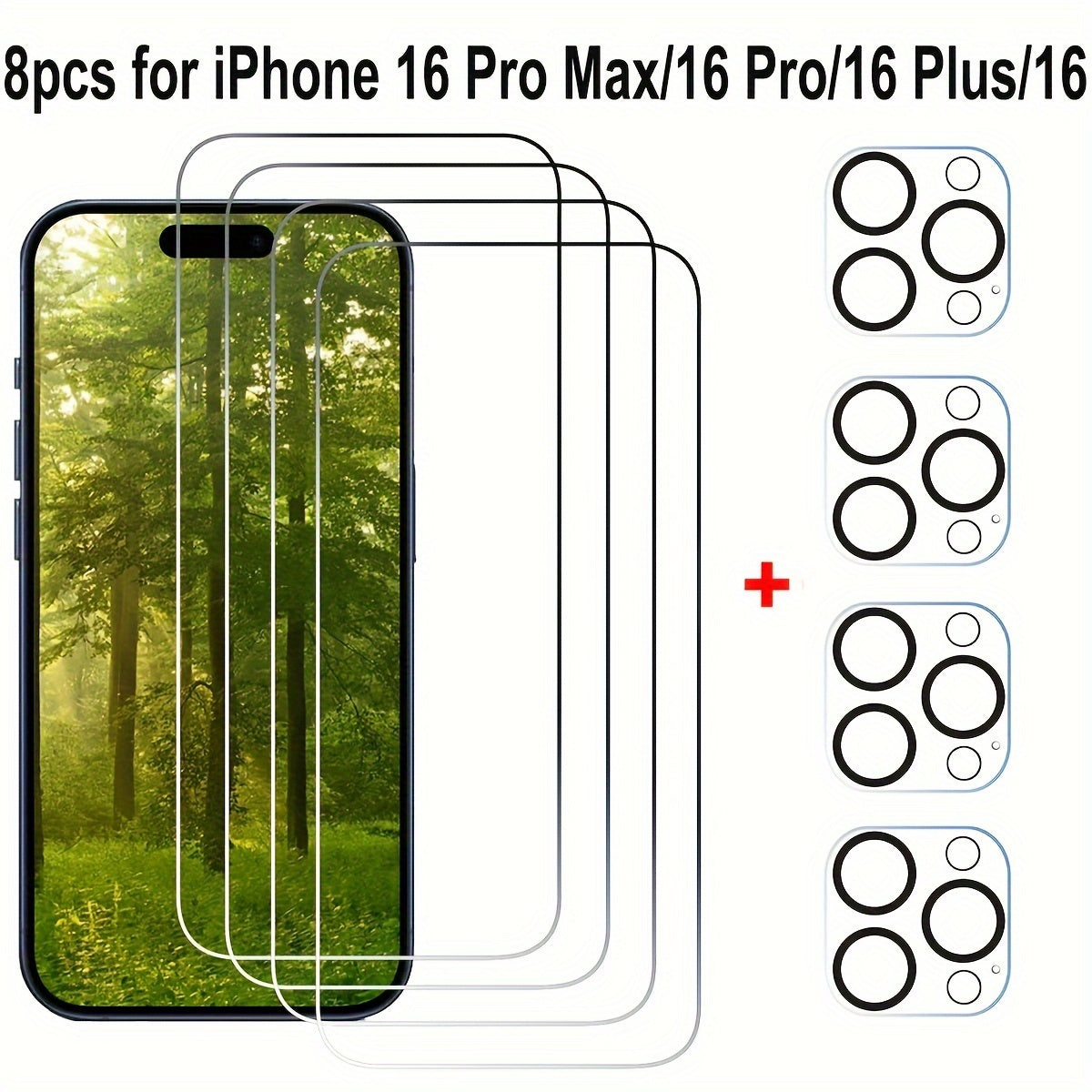 TEMU [8 Pack] Tempered Glass Screen Protector For Iphone 16- 16 Plus- 16pro- Iphone 16 Pro Max + Camera Lens Protector, 9h Hardness, High-definition